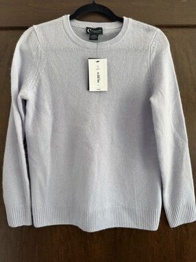 NWT C By Bloomingdales Cashmere Classic Crewneck Sweater Serenity Blue Small